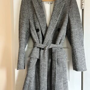 Alex Mill Black and White Herringbone Trench Coat